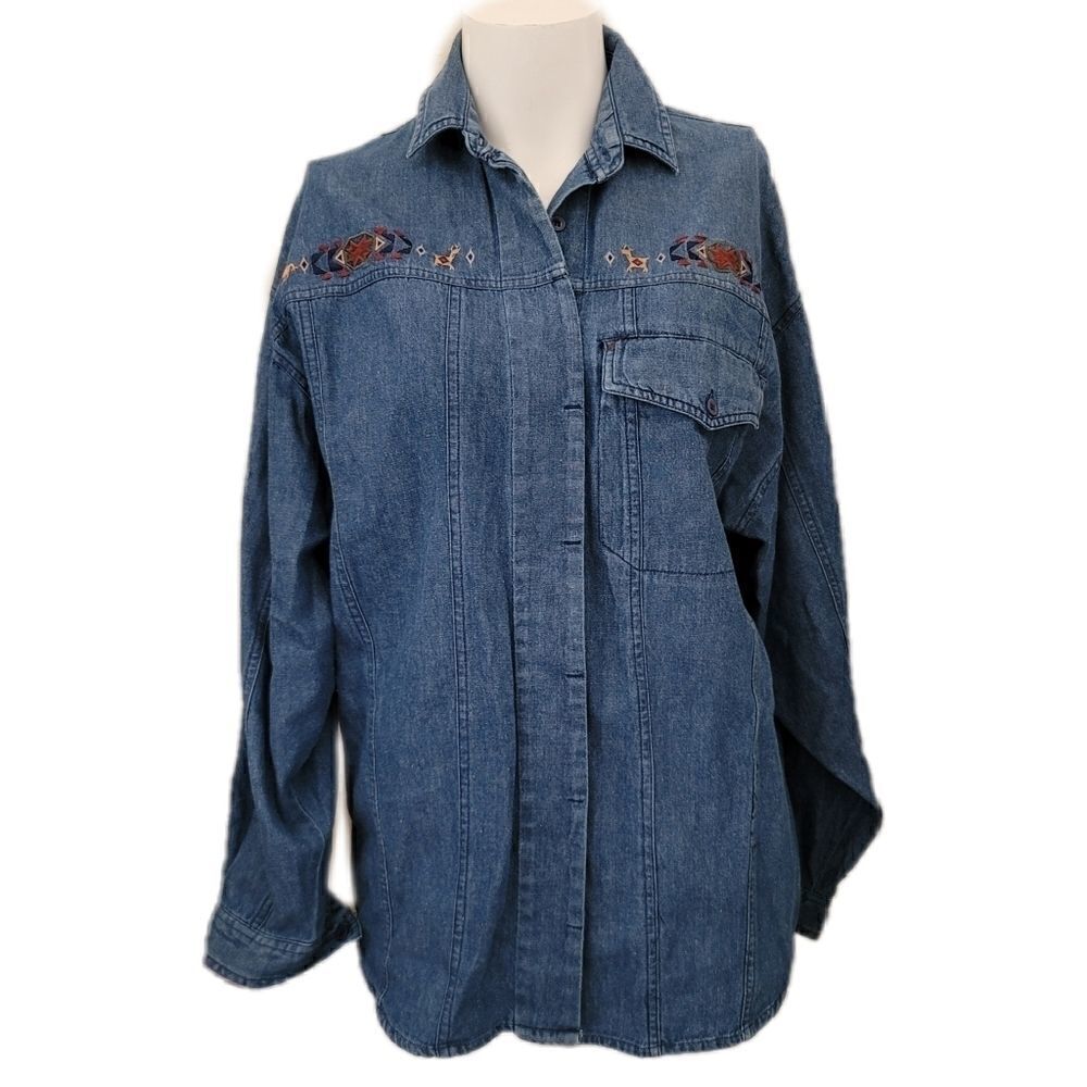 90's southwestern denim button up shirt thick trib